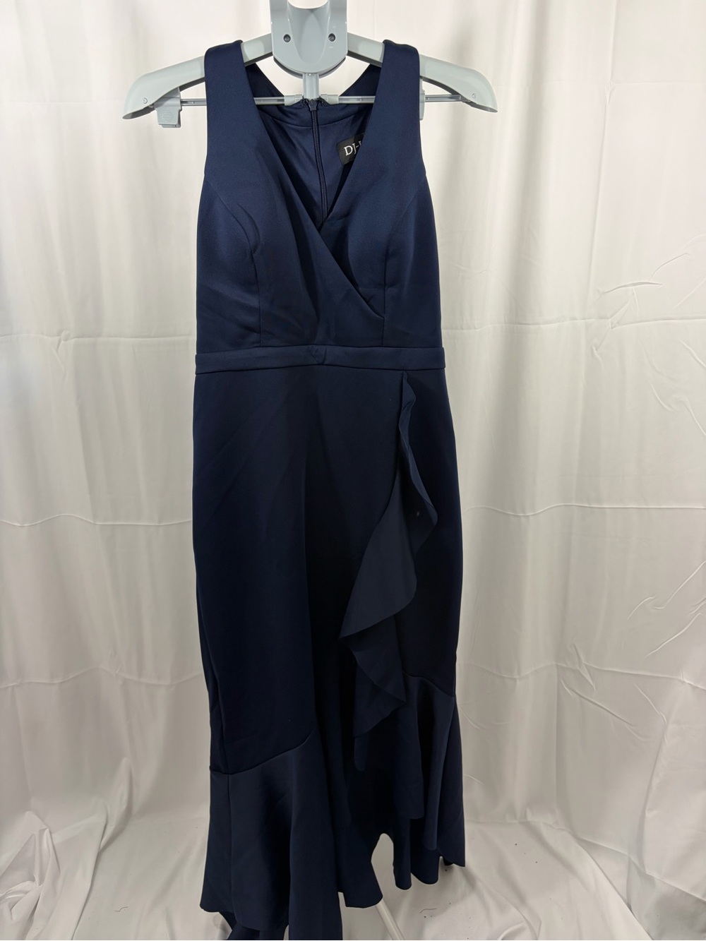 NWT DJ-JAZ Women’s Size 10 Navy Blue Sleeveless Ruffle Dress